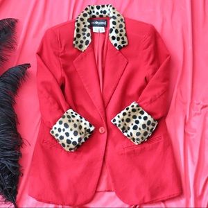 Red blazer with furry leopard trim